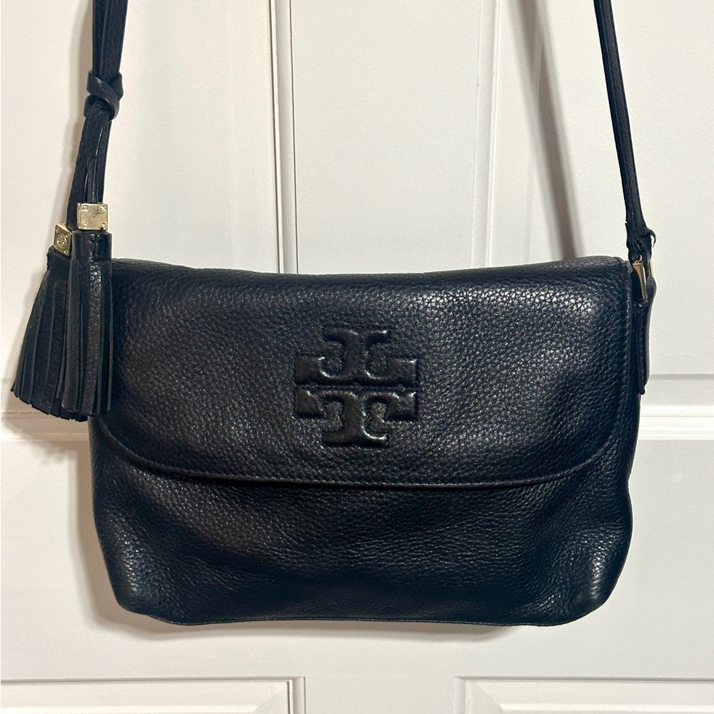 Tory Burch Thea Black Pebbled Leather Crossbody Bag